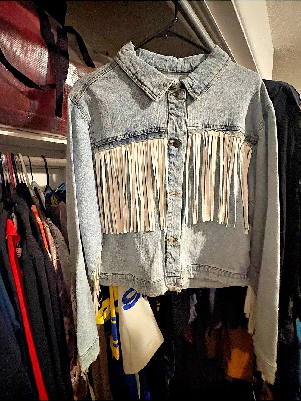 Vigos Fringe Denim Jacket Size Large Like New